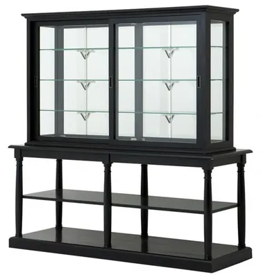 Zdjęcie produktu dla Casa Padrino, luksusowa witryna szklana Nortbrook, styl angielski, drewno dębowe, wykończenie w kolorze czarnego antyku, wymiary: 190 x 68 x 195 cm