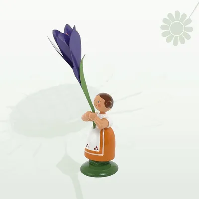 Productafbeelding van Miniatuurbeeld van een bloemenmeisje met krokussen, hoogte 12 cm, nieuw