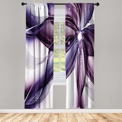Produktbild von ABAKUHAUS Abstrakt Vorhänge 2 Panel Set für Wohnzimmer Schlafzimmer Dekor, Geometrischer Rauch Wie Gestreifte Sehr Große Blumen Blumenmuster Kunstwerk, 150 cm x 175 cm, Blau Violett