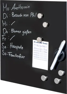 Zdjęcie produktu dla tablica magnetyczna bremermann z czarnym szklanym frontem, 6 magnesów i 1 marker