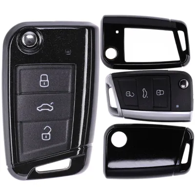 Produktbild von Auto Schlüssel Kunststoff Hülle ABS Plastik Schutz Cover Schwarz kompatibel mit VW Golf 7 Polo Seat Leon Skoda Superb Octavia Klappschlüssel