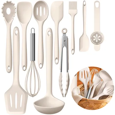 Produktbild von MODFU Küchenhelfer-Set, 12-teilig, Silikon-Kochutensilien, Kochutensilien-Set, hitzebeständiges Kochgeschirr mit Utensilienhalter, Küchenutensilien