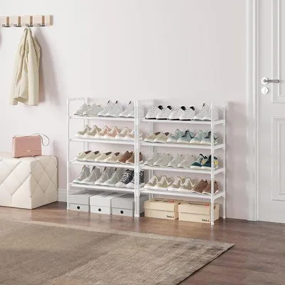 Zdjęcie produktu dla 10-poziomowy biały organizer na buty, 56 x 30 x 170 cm, solidny, zajmujący mało miejsca, na 30 par