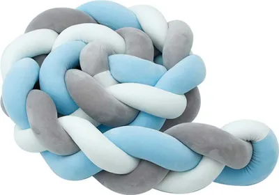 Produktbild von Bettumrandung,  Baby Nestchen Bettschlange Babybett Stoßstange Weben Kantenschutz Kopfschutz Dekoration für Krippe Kinderbett (Weiß + Blau + Grau, 150cm)