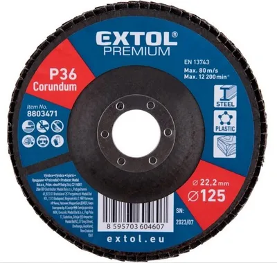 Obrázek produktu pro Lamelový kotouč Extol Premium 8803471 úhlový korundový lamelový kotouč, O125mm, P36