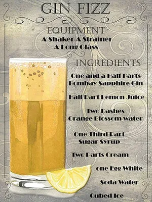Produktbild von vianmo Holzschild 40x30 cm Alkohol Gin Fizz Equipment ingredients
