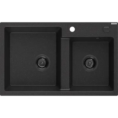 Obrázek produktu pro Mexen Tomas 2-miskový granitový dřez 800 x 500 mm, Černá/Stříbrná kovová, sifon Černá - 6516802000-73-B