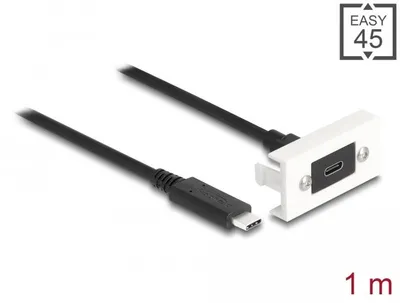 Produktbild von DeLOCK Easy 45 Modul SuperSpeed USB 10 Gbps (USB 3.2 Gen 2) USB Type-C Buchse zu USB Type-C Stecker mit Kabelpeitsche, 22,5 x 45 mm, 1 m, USB C, USB C, USB 3.2 Gen 2 (3.1 Gen 2), 10 Gbit/s, Schwarz