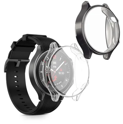 Produktbild von kwmobile 2x Silikon Hülle für OnePlus Watch 2 / OPPO Watch X Schutzhülle - Fullbody Display Cover Set aus Silikon - Dunkelgrau Transparent