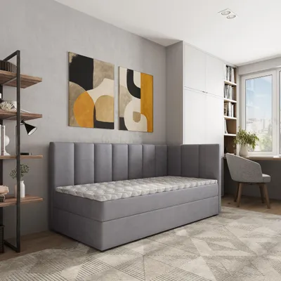 Produktbild von Masseno Boxspringbett BEVE 100x200 cm Komplett-Set mit Bonell Matratze und Topper, Polsterbett mit Bettkästen -Grau, KRONOS 15