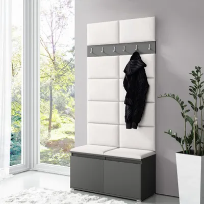 Produktbild von Garderoben-Set "Luka" mit Schuhregal und Polsterplatten, Ideal für Flur und Eingangsbereich (Graphit, Trinity 01)
