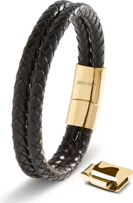 Produktbild von SERASAR | Lederarmband für Männer [Double] mit Magnetverschluss | Farbe: Gold | Länge: 20cm