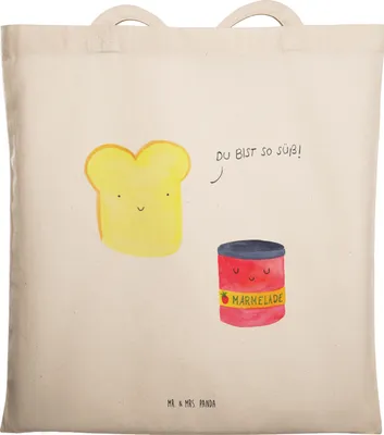 Produktbild von Mr. & Mrs. Panda Tote Bag Toast Marmelade - Transparent - Geschenk, Uni Tasche, Schultasche, Toastbrot, Lustige Sprüche, Beutel, Tragetasche, Brot, Süß, Jutebeutel