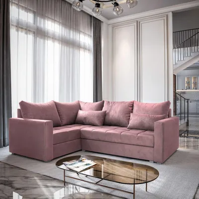 Produktbild von Masseno Ecksofa LIRENO L-S mit Schlaffunktion L-Form, Sofa mit Bettkasten, Wohnzimmersofa, Couch, Soffa, Bettsofa, Couchgarnitur- Rosa, KRONOS 27