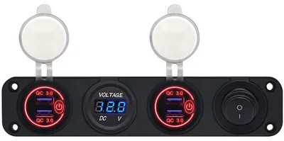 Produktbild von ProRide 12V USB-Autoladegerät 4 Ports QC3.0 mit Voltmeter & Schalter