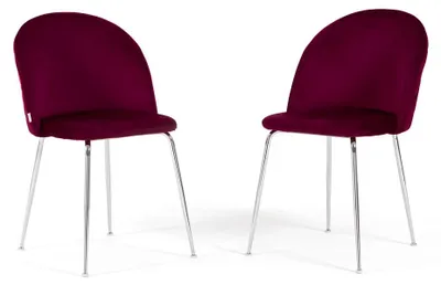Immagine prodotto di Set di 2 sedie in velluto per interni, imbottite, con gambe in metallo, dal design elegante per cucine, bar e ristoranti - Sara – Bordeaux/Argento