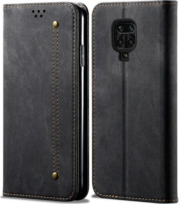 Produktbild von Redmi Note 9 Pro Hülle, LaimTop Denim Leder Brieftasche Magnetverschluss Flip Bookstyle Schutzhülle mit Standfunktion für Xiaomi Redmi Note 9 Pro Xiaomi Redmi Note 9 Pro Schwarz