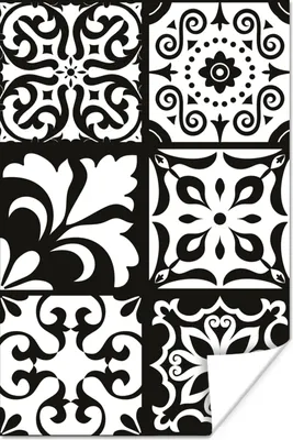 Produktbild von MuchoWow® Poster Muster - Schwarz - Weiß - Blumen - Abstrakt 120x180 cm - Kunstposter