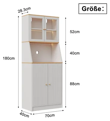 Produktbild von Hoher Küchenschrank - Sideboard mit 4 Türen - 2 m - Verstellbare Einlegeböden - Arbeitsplatte - MDF und Glas - Weiß