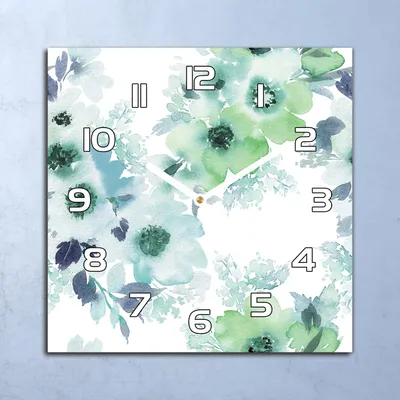 A square wall clock with a watercolor floral design.