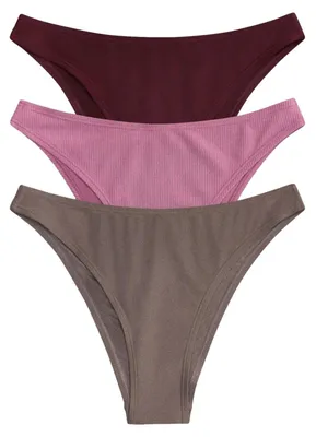 Produktbild von THE SET Damen Bikinihose mit hohem Beinschnitt, 3er-Pack