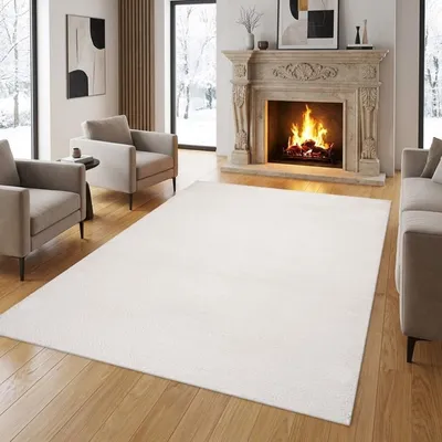 Produktbild von TapisTrend Designerteppich Creme 120 cm rund Weicher, moderner, einfarbiger 11-mm-Teppich für Wohnzimmer, Schlafzimmer und Esszimmer