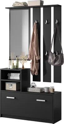 Produktbild von Selsey Flurgarderobe YESFIR - Garderoben-Set in Schwarz - Schuhschrank, Wandpaneel, Spiegel - 85 cm breit