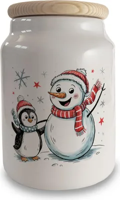 Produktbild von Schneemann und Pinguin mit Schneeflocken Keksdose n für Winterliebhaber