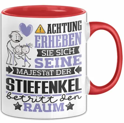 Produktbild von Enkelsohn Geschenk Tasse Lustiger Spruch Erheben Sie Sich Der Enkelsohn Betritt den Raum (Rot)