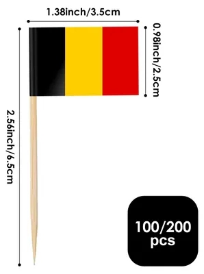 Zdjęcie produktu dla Wykałaczki z belgijską flagą, 100 sztuk, idealne na imprezy i do ogrodu