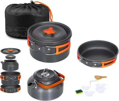 Produktbild von Camping Kochgeschirr Set 2-3 Personen, faltbares Topfset, Aluminium, für Camping