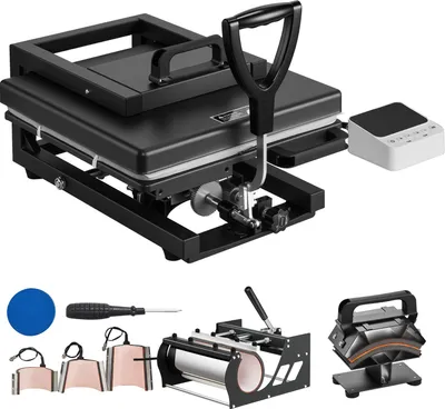 Zdjęcie produktu dla SucceBuy prasa transferowa 38 x 38 cm 8 w 1 wielofunkcyjna, równomierne i szybkie nagrzewanie, prasa termiczna do koszulek, kubków, czapek i talerzy, czarna