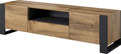 Obrázek produktu pro Nábytek24 Tv skříňka Dřevo, nízká deska, spodní skříňka, Tv stolek se 2 dvířky, 1 zásuvka, TV skříňka, dub Wotan