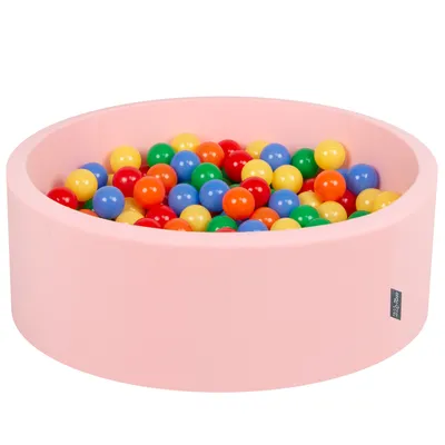 Immagine prodotto di KiddyMoon 90x30cm/200 palline ∅ 7cm Piscina secca rotonda con palline Certificata  EU, Rosa chiaro:Giallo/Verde/Blu/Rosso/Arancione