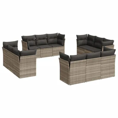 Produktbild von vidaXL 12-tlg. Garten-Sofagarnitur mit Kissen Hellgrau Poly Rattan