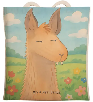 Produktbild von Mr. & Mrs. Panda Stofftragetasche Lamakopf Genervt Design - Weiß - Geschenk, Beuteltasche, Lama, Stoffbeutel, Tote Bag, Beste Freundin, Tasche, Chef, Lamas, shopping