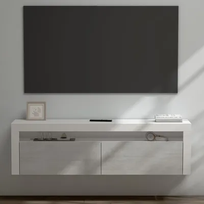 Produktbild von doporro TV Lowboard TV-Schrank Fernsehschrank 160cm in matt Weiß und Beton HängendFernsehtisch, TV-Regal für Fernseher Fernsehschrank01