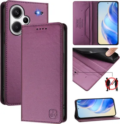 Produktbild von Lederhülle für Xiaomi Redmi Note 13 Pro+ Hülle Flip Brieftasche Kartenfächern Ständer Schutzhülle Lila