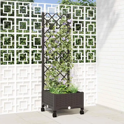 Immagine prodotto di Maison Exclusive - Vaso da fiori con struttura a graticcio e ruote, colore marrone, 40 x 40 x 131,5 cm, materiale: PP