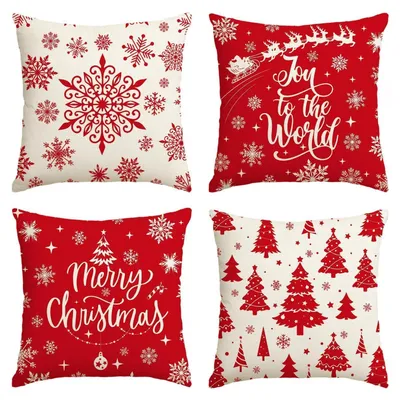 Produktbild von Kissenbezüge 4er Set 40x40 cm Weihnachten Rot Polyester