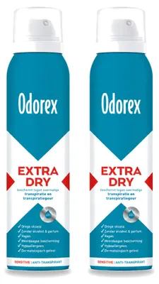 Imagen del producto de 2 unidades de spray antitranspirante Odorex Extra Seco para pieles sensibles, 150 ml. Paquete económico