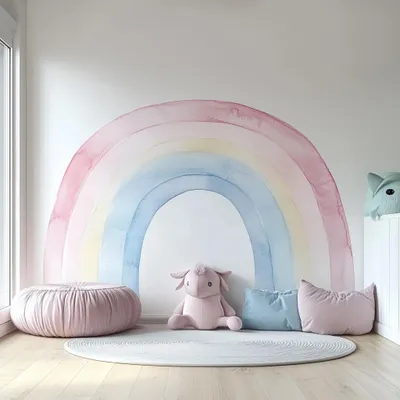 Produktbild von Decords Wandtattoo – pastellfarbener Regenbogen in Aquarelloptik, 100 cm