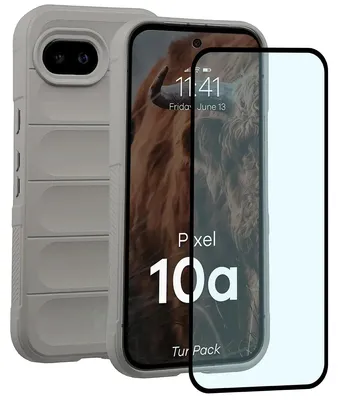 Produktbild von Robuste Handyhülle + gehärtetem Glas für Google Pixel 10a, Bizon Tur Pack, Hellgrau