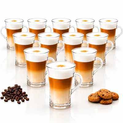 Produktbild von 12x Kaffeegläser 170 ml mit Henkel für 6 Personen – Cappuccino & Latte Macchiato Gläser aus Glas – hitzebeständige Teegläser