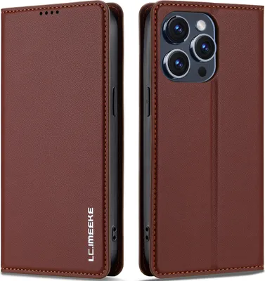 Obrázek produktu pro Magnetické flipové kožené pouzdro pro iPhone 15 Pro, s přihrádkou na karty a funkcí stojánku Hnědá