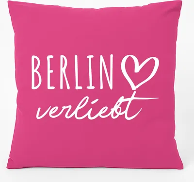 Produktbild von Huuraa Kissen Berlin verliebt 40x40cm mit Füllung Fuchsia Baumwolle Dekokissen Geschenkidee