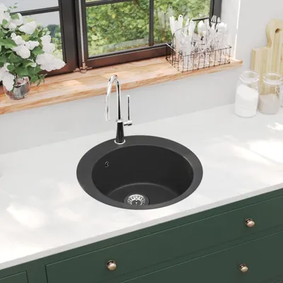 Produktbild von vidaXL Granitový dřez Single Bowl Round Black