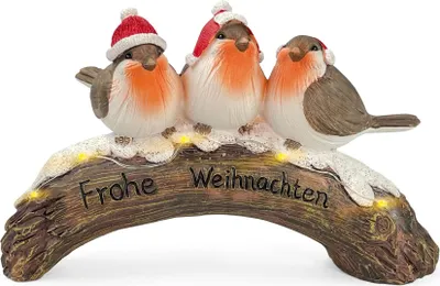 Produktbild von Deko 3 Vögel auf Ast mit LED & Frohe Weihnachten | Braun | 20×7×12 cm | 70295