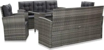 Image de Ensemble de meubles de jardin en rotin poly, 5 pcs. Gris, pour 8 personnes