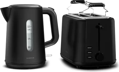 Produktbild von Klarstein Velaire Toaster Wasserkocher Set – 2 Scheiben Toaster mit 7 Bräunungsstufen, Brötchenaufsatz, Krümelfach, 1,7L Wasserkocher mit Kalkfilter, Frühstücksset